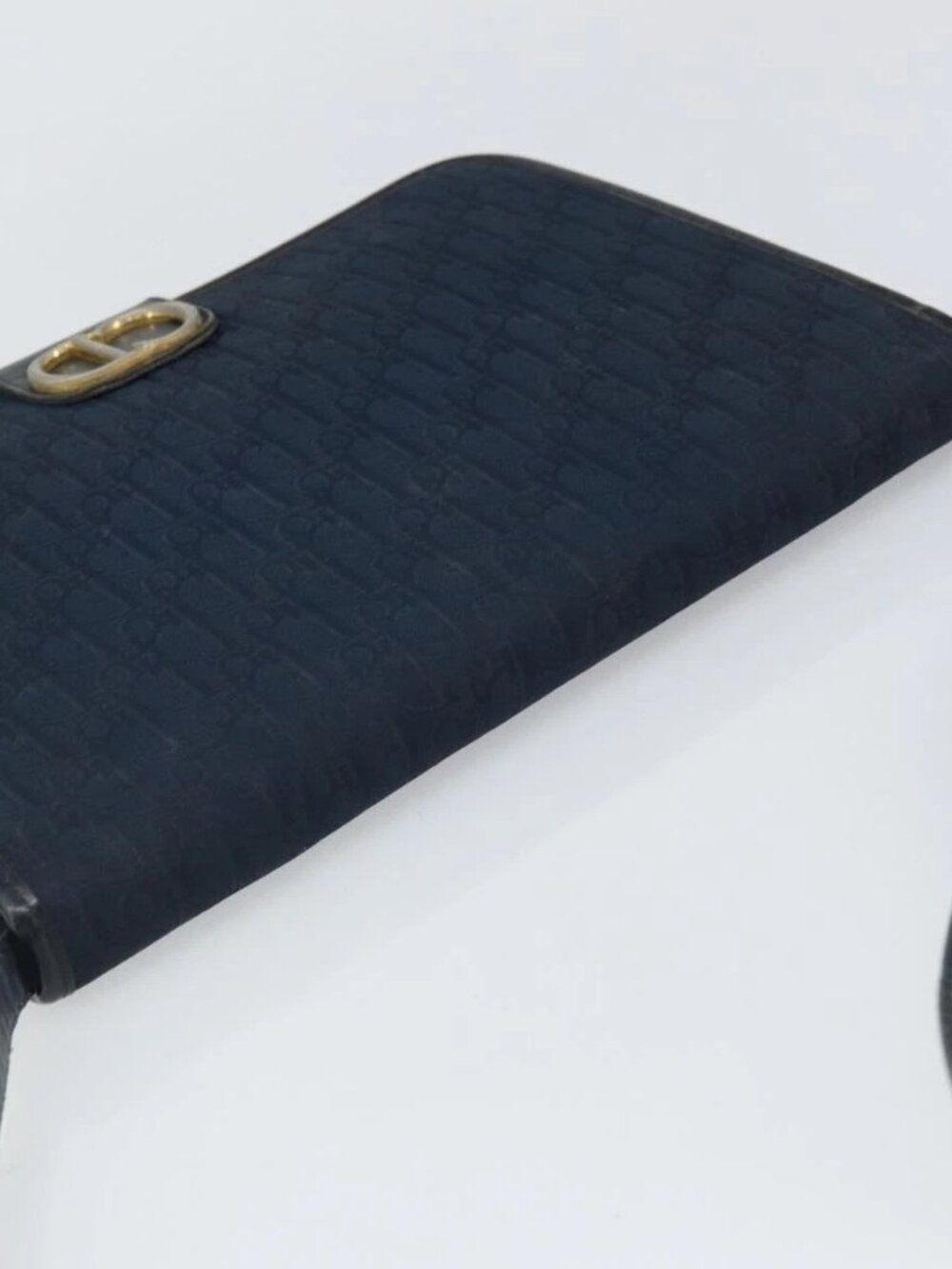 Christian Dior Trotter Canvas Shoulder Bag Navy Gold Auth ka2125 - Picture 6 of 16